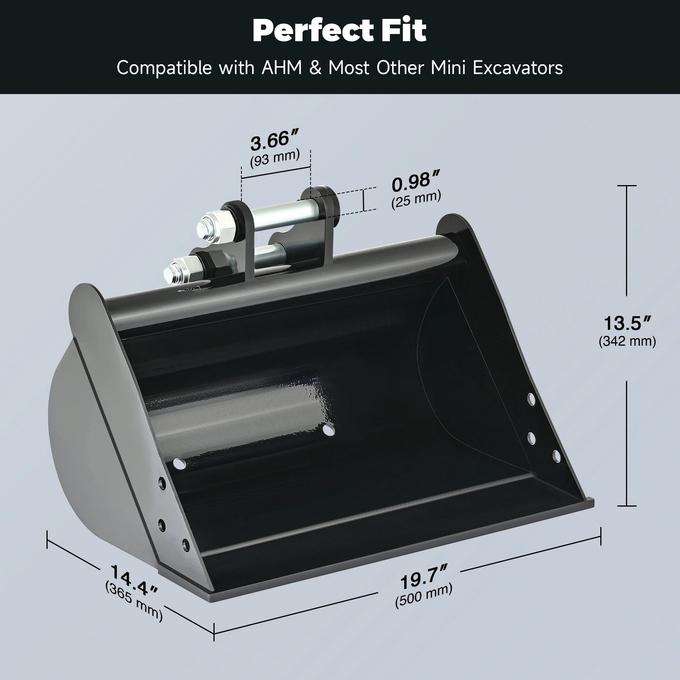 500mm Plain Flat Bucket Attachment 20" for Mini Excavator Digger with 2 Pins