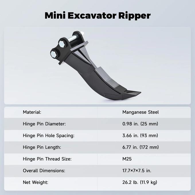 Ripper Mini Excavator Attachment Tool for Tough Soil and Frozen Ground