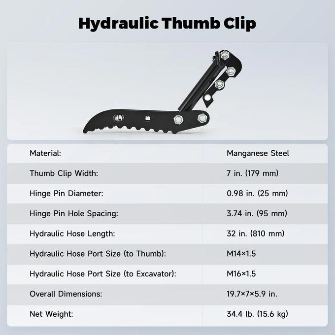 Hydraulic Thumb Clip Attachment For 1 Ton Mini Excavator with 2 Hydraulic Hoses